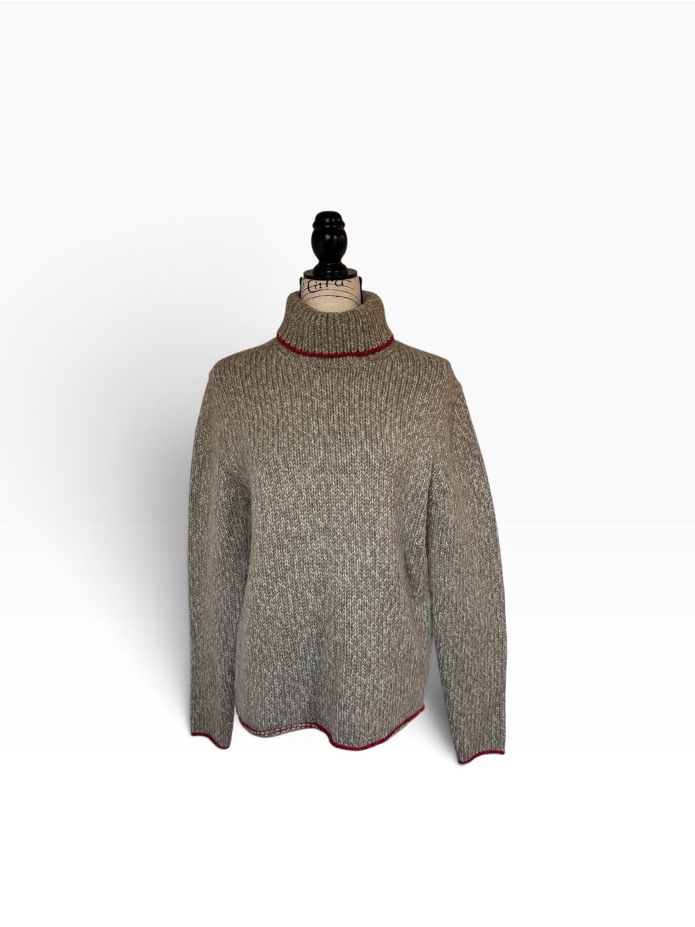 Banana Republic Wool Knit Turtleneck Sweater Red Trim Après-Ski Chic Cozy Sz S